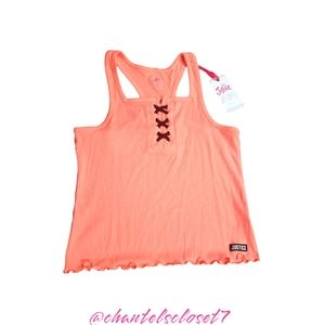 NWT!! Pink Tank Top with Black Ribbon Tie - Justice Brand - LG size